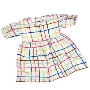 Open Edit Kids Plaid Gauze Dress Size 4 Multicolor Cotton Puff Sleeve